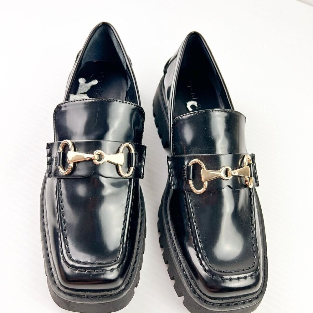 Open Edit Nordstrom Heather Platform Bit Loafer Women Black Leather Size 7M NEW - Picture 2 of 13